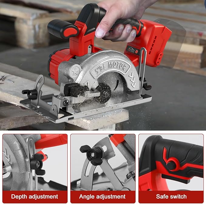 5 Inch Circular Saw for Milwaukee M18 18V Battery (No Battery), Brushless Cordless Round Saw Kit with 0-45° Cutting Bevel, 6200 RPM, Idea for Wood Plastic Soft Metal
