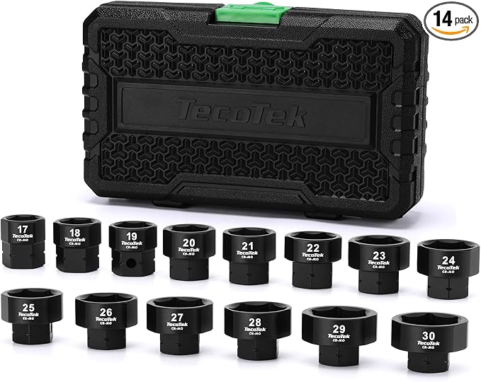 TecoTek 14PCS 1/2" Drive 17-30mm Low Profile Nano Impact Socket Set