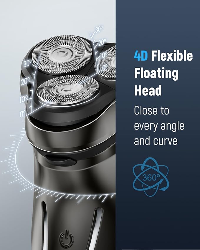 Electric Razor for Men Cordless: Wet or Dry Rotary Shaver for Men for Travel - USB Fast Charging, 𝐒𝐞𝐧𝐬𝐢𝐭𝐢𝐯𝐞 𝐒𝐤𝐢𝐧 𝐂𝐚𝐫𝐞, Pop-up Trimmer, Gifts for Father's Day Mysterious Black