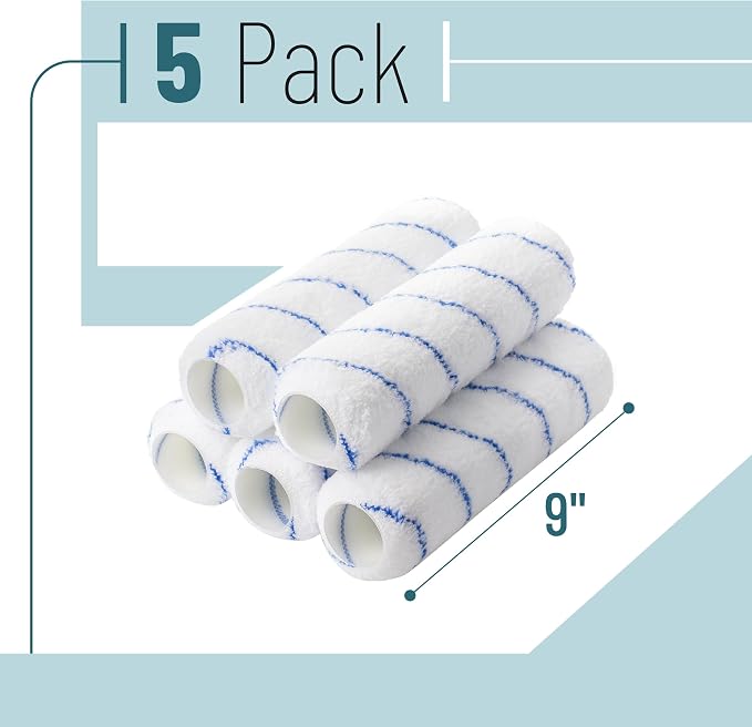 Bates- Paint Roller Covers, 9", Blue Stripes, 5 Pack, Covers for Paint Rollers 9 Inch, 9 Inch Paint Roller Covers, Paint Roller Cover, Paint Roller Covers 9 Inch, Large Paint Roller Covers