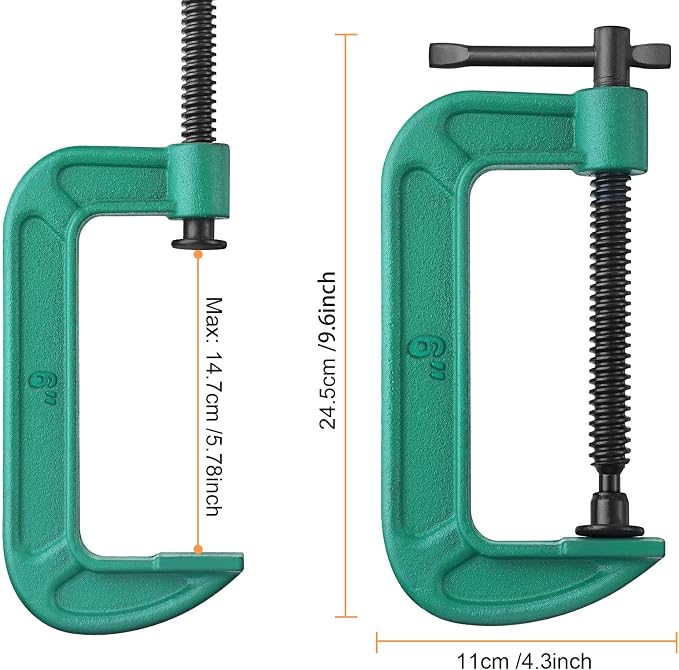 4 Pcs C Clamp Set 6 Inch Heavy Duty G-Clamps Automotive and Wood Working Clamps with Jaw Opening Sliding for DIY Carpentry Woodworking Welding and Building(6 Inch, Green)