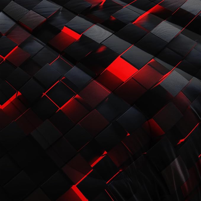 Geometric Red Black Comforter Set,Light Honeycomb 3 Piece Bedding Set King Size for Teen Boys,Modern Bedding Quilt Set Geometry Decor,Microfiber Lightweight 1 Comforter 2 Pillowcases All Season
