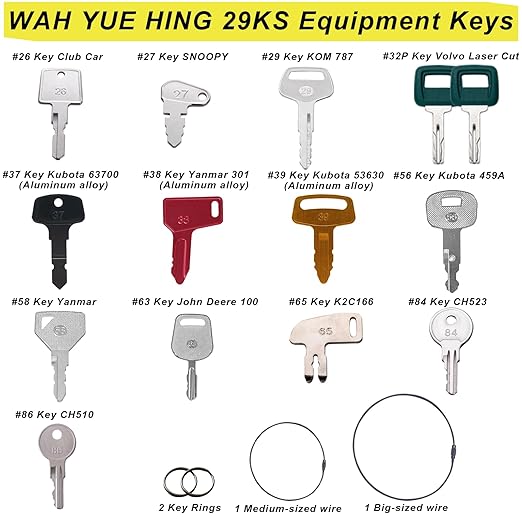 Multi Type Heavy Equipment Master Keys, 35 Contractor Excavator Dozer Skid Steer Loader Forklift Roller Operators Keys Fit Case JCB Kubota Komatsu CAT JLG Hyster Hitachi JD Yanmar Caterpillar