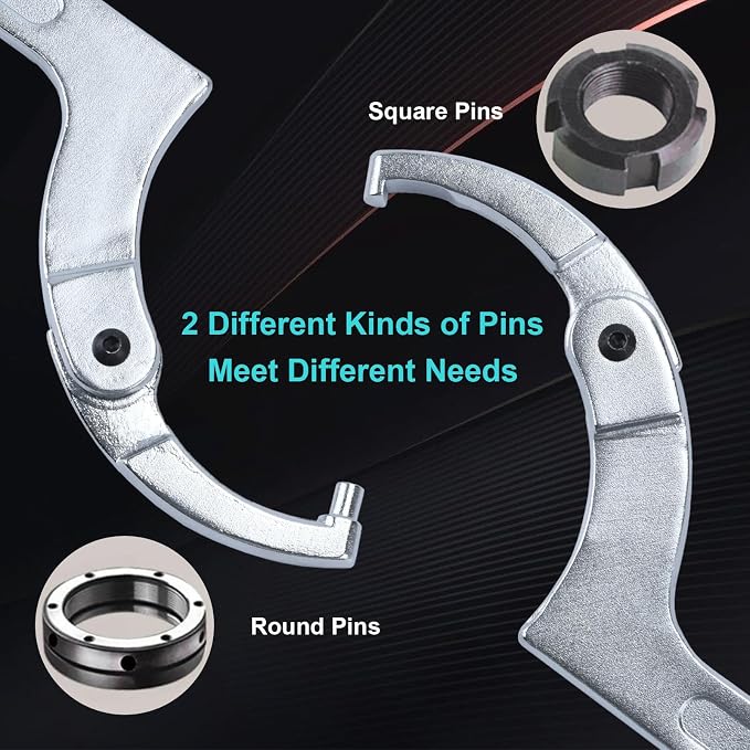 4 Pieces Adjustable Pin Spanner Wrench Tool Set | 3/4" to 6-7/10" C Pin Spanner Hook Wrench Tool for Pipes Heating, Vehicles, Mechanical Equipments (Round Head)