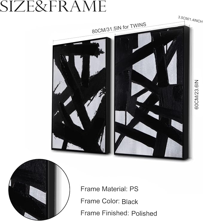 Zessonic Black And White Abstract Wall Art - Black Painting Stroke Graffiti Artwork for Living Room, Bedroom, Office Decor,16" x 24" x 2