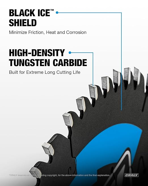 CRALY 6-1/2 Inch 56 Teeth Track Saw Blade, Ultra Finish Wood Cutting Plunge Circular Saw Blade, 5/8 Inch Arbor, Carbide Tipped, Thin Kerf, Black Ice™, for Plywood, MDF, OSB, Laminated(C0656TS)