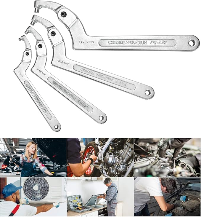 4 pcs Spanner Wrench Set, Adjustable C Pin Spanner Hook Wrench Tool for Machine Tools, Vehicles, Mechanical Equipments (4pcs special size)