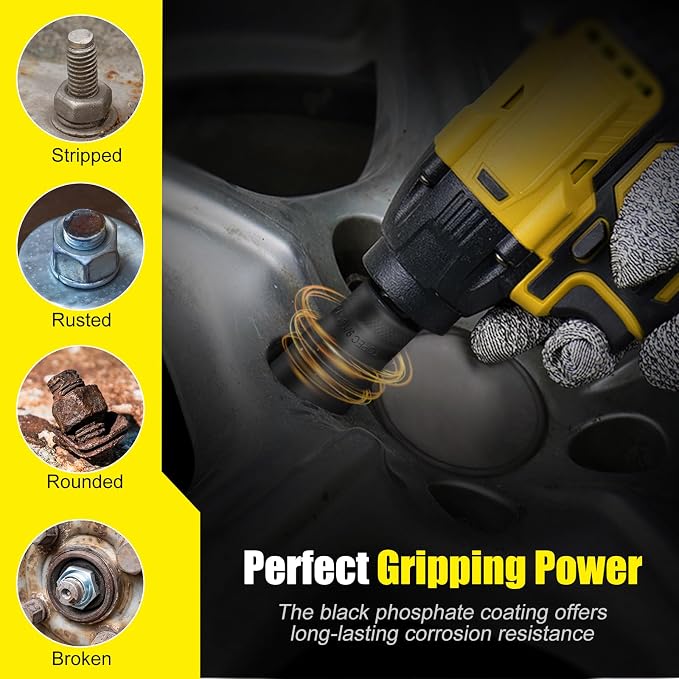 Topec 14PCS Lug Nut Removal Tool, 1/2" Drive Lug Nut Extractor Set, 10-25mm Stripped Lug Nut Remover Socket, Wheel Lock Removal Kit for Damaged, Rusted, Rounded Bolts, Tire Lug Nuts