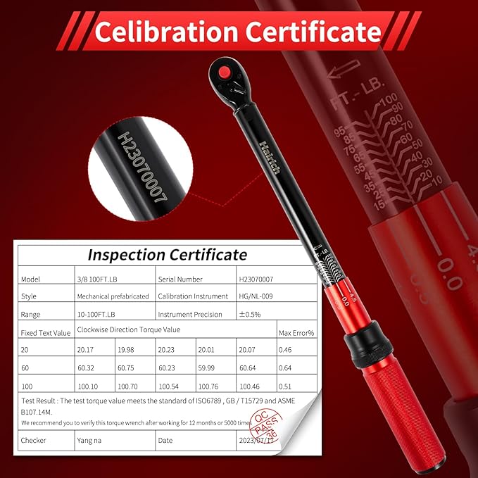 Hairich 3/8-Inch Torque Wrench, Dual-direction Torque Wrenches 10-100ft.lb/13.6-135.6Nm, 72-Tooth Dual Range Scales Torque Wrench with Quick Release Reversible Head