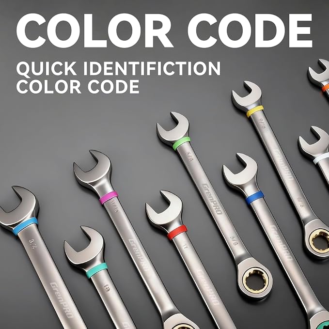 GRENPRO 22 Pack Ratcheting Wrench Set, Combination Wrench Set Metric And Standard & SAE With Color Ring, 1/4" to 3/4" & 6-18mm, 22 Pack Open End Ratchet Wrenches With Roll Up Pouch