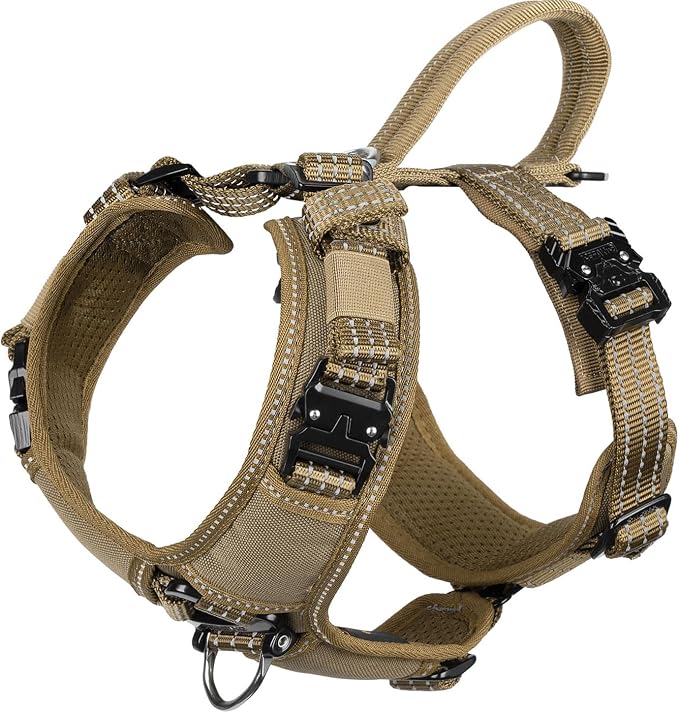 ICEFANG Dog Halter Harness with Metal Buckles,Dog Strap Vest for Small Dogs | Control Handle,Summer-Cooling,Reflective,Front Hook,Adjustable,Soft Padded,No Pull,Brown,Small