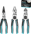 DURATECH 3PCS Pliers Set, Large 6 in 1 Multifunctional Wire Stripper Crimper Cutter, 8.5" Long Nose Pliers, 8.5" Linesman Pliers, 8" Diagonal Side Cutting