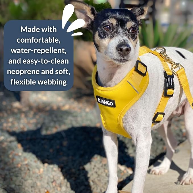 Adventure Dog Harness - Stylish Large Dog Harness for Outdoor Adventures and Everyday Wear - Dandelion Yellow Neoprene Adjustable Harness for Dogs with Reflective Piping and Solid Brass D-Ring