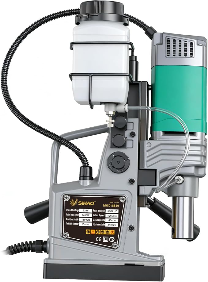Mag Drill Press, 1450W 1.6" Boring Diameter, Portable Electric Magnetic Drill Press with 2 Coring Bits, 2922 lbf Power Magnetic, 820 RPM for Metal Surface, Industrial and Home Improvement