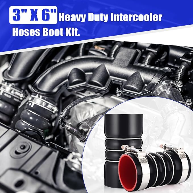 4 Pack 3"x 6" Silicone Charge Air Cooler Hump Hose with T-bolt Spring Loaded Clamps Semi Truck Hose Set Heavy Duty Turbo, Air Intake and Intercooler Kit(Black,3"x 6")