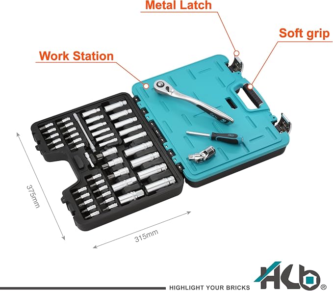 HB 168-Piece Socket Set, 120-Tooth Ratchets (1/2, 3/8, 1/4) & Case