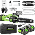 Power Chainsaw 12inch,Chainsaw Cordless w Automatic Oiler, Handheld Electric Power Chain Saw w Security Lock, Brushless Motor,for Wood/Trees Trimming (Green - 2 batteries, 12 INCH)