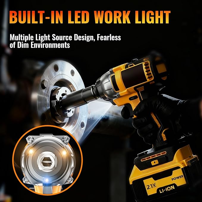 Cordless Impact Wrench: Brushless 1/2-inch, Power Impact Gun Kit, 2 x 4.0Ah Batteries, Fast Charger, 5 Sockets, Variable Speed Electric Impact Driver for Car/Home/Construction
