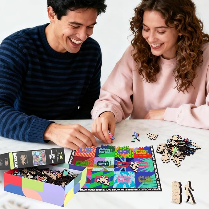 FIFA World Cup 2026 Wooden Jigsaw Puzzle,Gift for Soccer Fan-Mosaic 300Pcs | Official Licensed,5MM Thick Soccer puzzles,Long-Lasting Display sports memorabilia collector,300 Pieces Irregular Shape