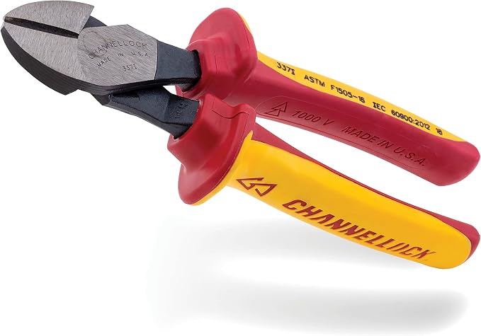CHANNELLOCK 7-inch XLT High Leverage Diagonal Cutting Pliers, 1000V Insulated Grip, Knife and Anvil Style Cutting Edge, Made in USA (337I)