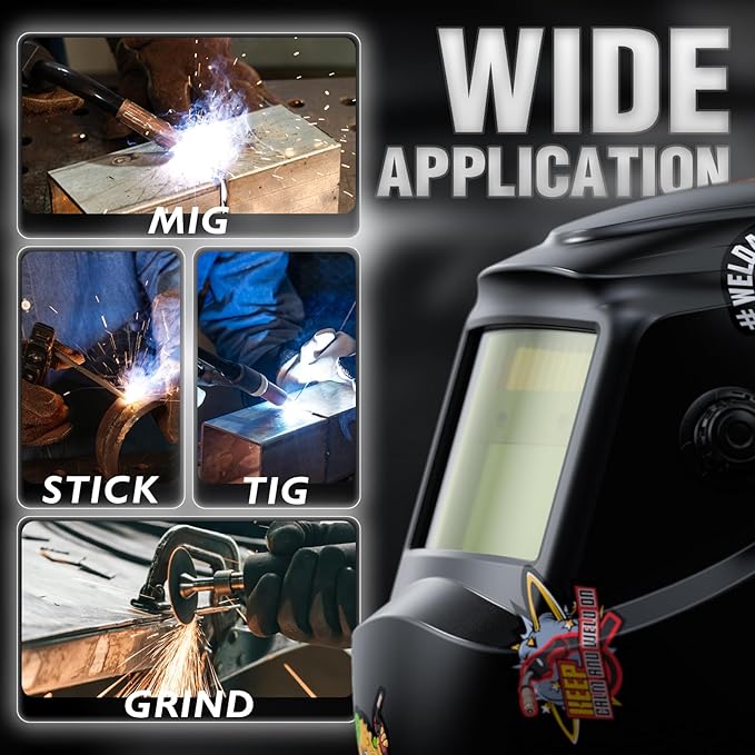 YESWELDER Auto Darkening Welding Helmet, Blue Light Blocking, 1/1/1/1 True Color Solar Powered Welding Hood with 2 Arc Sensors, Wide Shade 3.5/9-13 Welder Mask for TIG MIG ARC and Grind