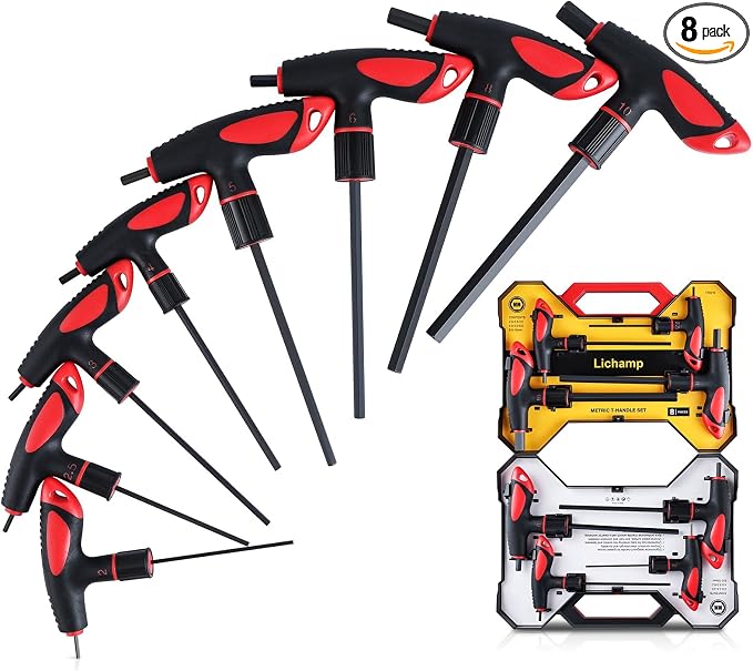 Lichamp T Handle Allen Wrench Set Metric, 8 Piece Heavy Duty Standard Long Tee Handle Allen Hex Key Set, 2-10mm