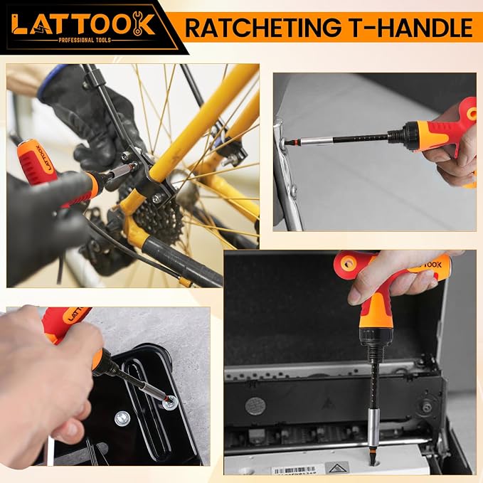 Metric Ball End Hex Bit Set with T Handle Ratchet Driver | LATTOOK 12PCS Ball End Hex Head Allen Wrench Drill Bit Set, Allen Key Drill Bit Set, 4'' Long, Magnetic S2 Steel