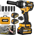 1/2 Inch Impact Wrench, for home Golden Yellow | High Torque 1500N·m (1100 Ft-lbs), 21V Brushless Electric, 2 * 4.0Ah Battery, 5 Sockets, For Car/Mower/Pickup/Truck RV