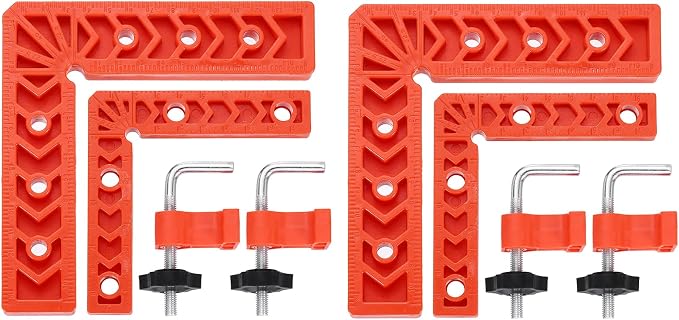 HARFINGTON 4Pcs Corner Clamp 90 Degree 4/6" Right Angle Clamp for Woodworking, ABS Plastic Positioning Square Tool for Picture Frame Box Cabinets Drawers, Orange