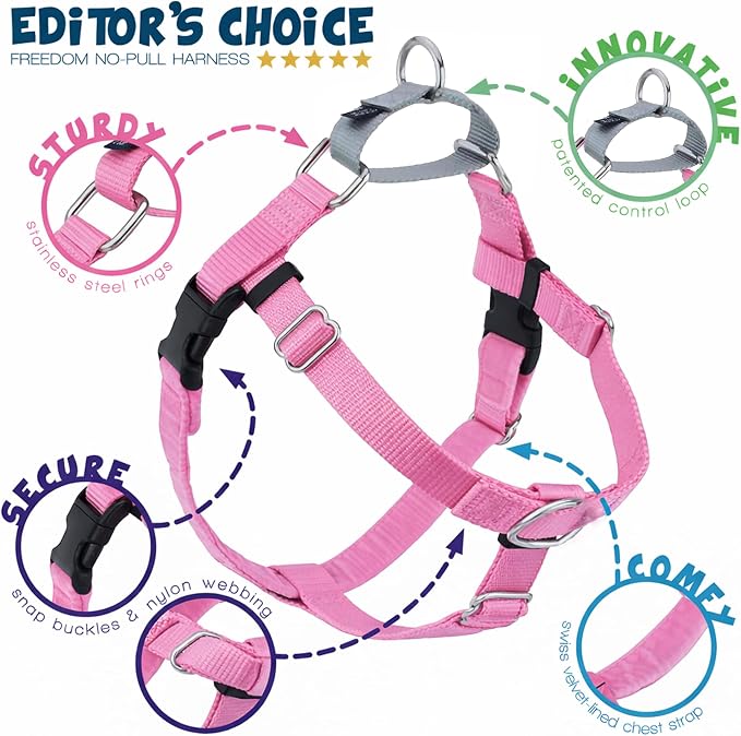 2 Hounds Design Freedom No Pull Dog Harness, 1 inch MD, Rose | Discourages Pulling, Comfortable Control Adjustable Dog Harness for Medium Sized Dogs, Made in USA (Leash Not Included)