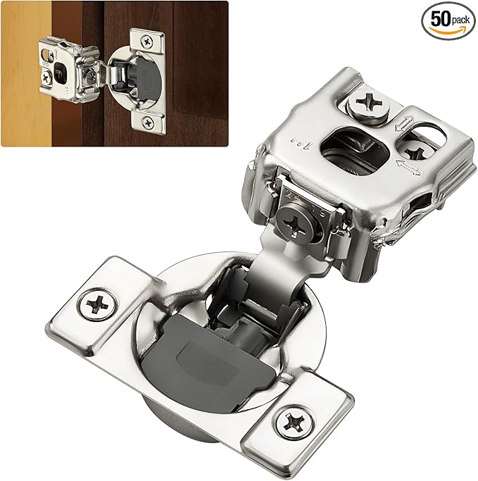 50 Pack (25 Pairs) 1" Overlay Soft Close Cabinet Hinges, Satin Nickel Stainless Steel Concealed Hinges with 3D Self-Closing for Face Frame Doors & Kitchens