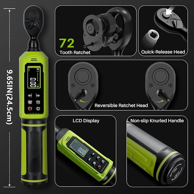Digital Torque Wrench 1/4" Drive-4-266In.Lb for Bike Motorcycle | Electric Torque Wrench(0.45-30N.m),Vibration Buzzer LED Indicator,±2% Accuracy 5 Units for Precision Parts Engine DIY