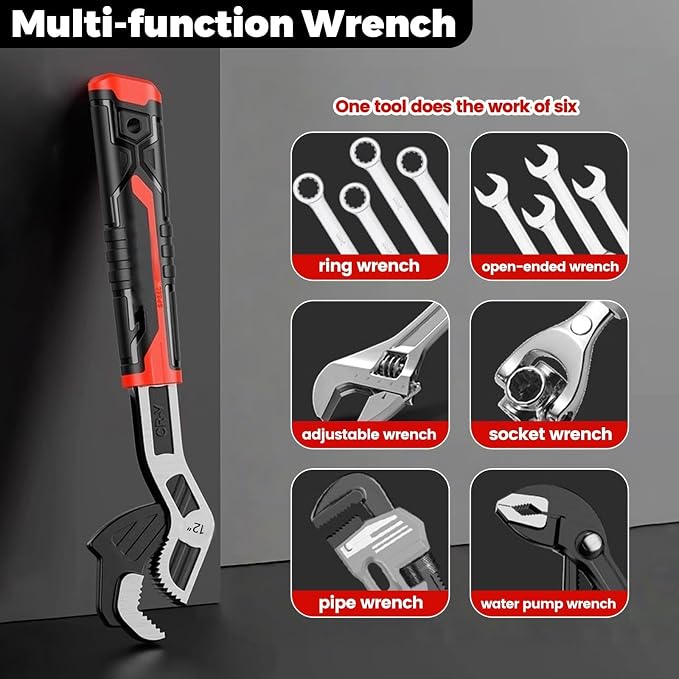 3 Pack Pipe Wrench Set, 6" 8" 10" Self Adjusting Wrench | Self Adjusting Pipe Wrench Set Fits 9/32" To 1-3/8" (7-35mm) Nuts & Pipe Fittings. Perfect for Tight Spaces.