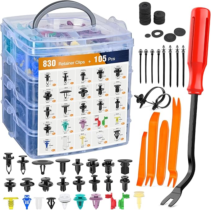 GOOACC 935Pcs Car Push Retainer Clips & Auto Fasteners Assortment -26 Most Popular Sizes Nylon Bumper Fender Rivets with 10 Cable Ties and Fasteners Remover for GM Ford Toyota Honda Chrysler
