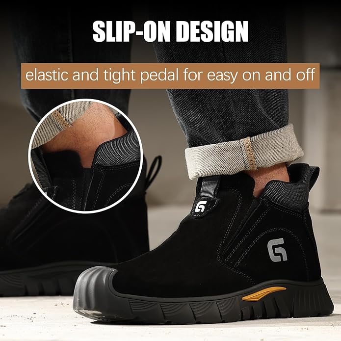 GLANOUDUN Welding Work Boots for Men Slip on Steel Toe Shoes for Men Indestructible Steel Toe Boots Welder Men's Working Shoes Fireproof Safety Footwear for Construction Men's Work & Safety Footwear