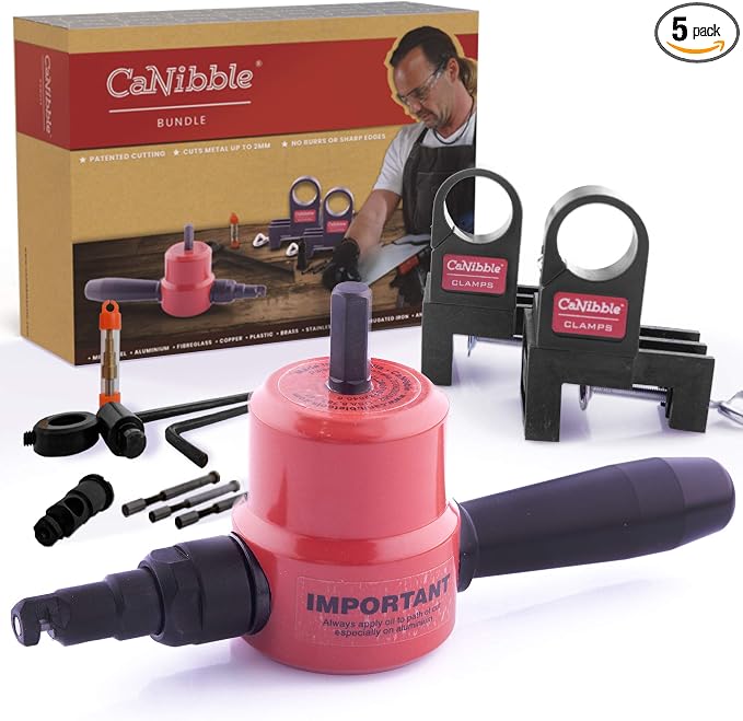 Bundle, Professional Nibbler, Sheet Metal Nibbler, Premium Nibbler Drill Attachment, Cuts Straight lines, Curves and Circles, Australian Made