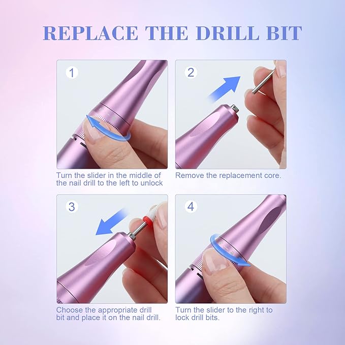 SAVILAND Electric Nail Drill: 40000RPM Nail Drill Professional with 56 Sanding Bands 12 Bits Sets, Rechargeable Nail File Ultra Power Machine for Acrylic Nails Gel Polishing Removing, Salon Home