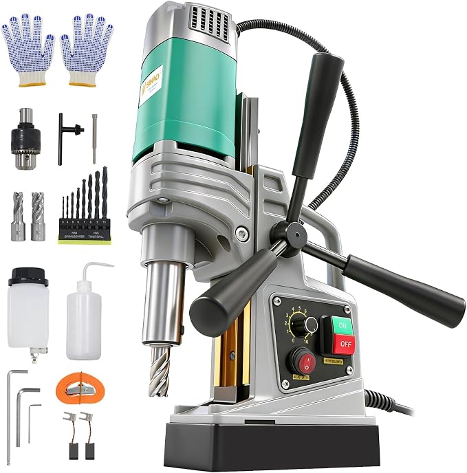 Mag Drill Press, 1550W 1.6" Boring Diameter, Portable Electric Magnetic Drill Press with 2 Coring Bits, 2922 lbf Power Magnetic, 820 RPM Variable Speed for Metal, Industrial and Home Improvement