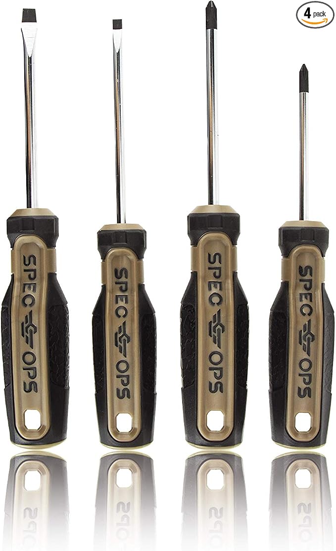 Spec Ops Tools Screwdriver Set for Professional Construction & Jobsite Use, Phillips and Slotted Drivers with Magnetic Tips, 4-Piece