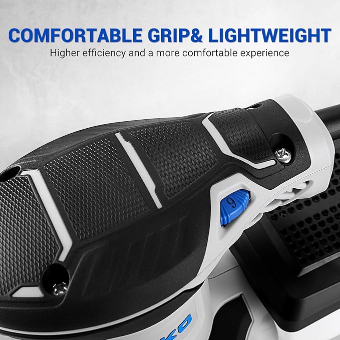 Orbital Sander Corded Hand Sander: DEKOPRO 5" Random Orbital Sander with Dust Box, 6 Various Speeds Electric Palm Sander with Dust Box, 16Pcs Sandpapers for Woodworking & Sanding (Blue)