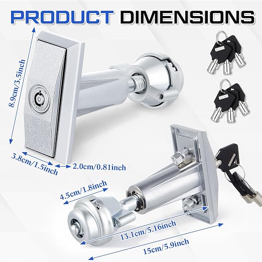 2 Set Universal Vending Machine Lock with T-Handle and 6 Keys Long Zinc Alloy Lock Replacement for ATM Candy Snack Machine, 5.9 Inch Long