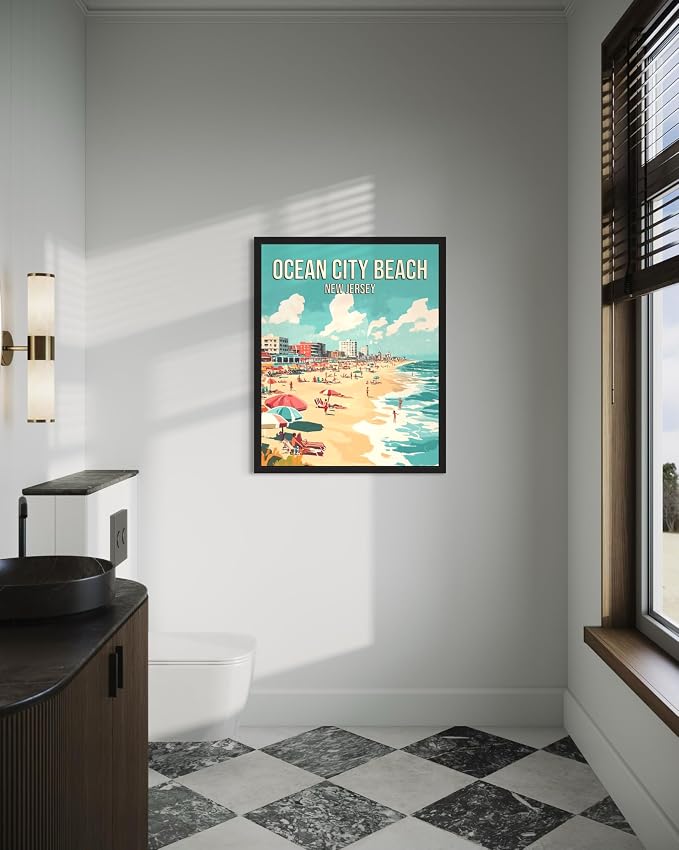 Ocean City Beach New Jersey Unframed Wall Art Print Poster, US Vintage Retro Beach Scenery Posters Prints for Restroom Home Picture Painting Artwork Gallery 219 (Ocean City Beach New Jersey, 24"L x 18"W, Unframed)
