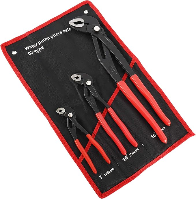 HighFree 3PCS Water Pump Pliers Set 7Inch, 10Inch, 16Inch, Tongue and Groove Pliers Set Quick Adjustment by Pressing and Sliding Grips Any Shaped Object