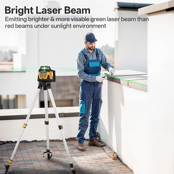 Self-Leveling Green Rotary Laser Level Kit, 2300ft Range with Receiver, ±1/10" Accuracy at 100ft, Class II ≤ 5 mW Laser, IP66 Waterproof, Includes Tripod, Grade Rod & Carrying Case