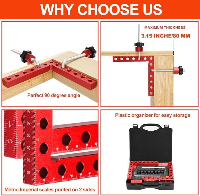 Corner Clamp for Woodworking, 90 Degree Clamp, Right Angle Clamp, 4 Pack 5.5" x 5.5" Aluminum Alloy Positioning Clamping Squares with Case for Picture Frames, Boxes, Cabinets, Drawers