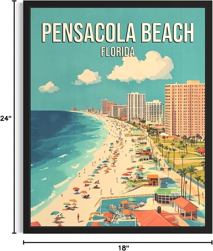 Pensacola Beach Florida Unframed Wall Art Print Poster, US Vintage Retro Beach Scenery Posters Prints for Restroom Home Picture Painting Artwork Gallery 219 (Pensacola Beach Florida, 24"L x 18"W, Unframed)