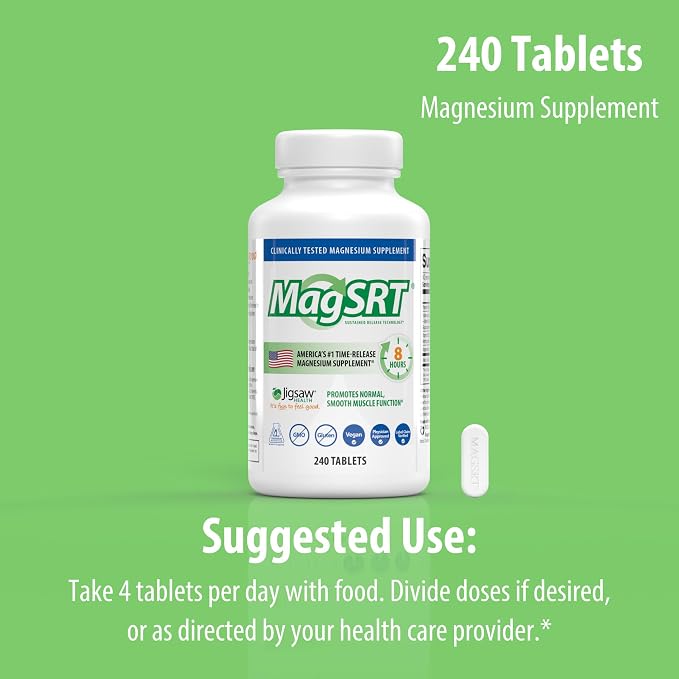 Jigsaw Health MagSRT | Magnesium Supplement with Vitamin B6, Folate & B12 | 240 Tablets | 60 Servings