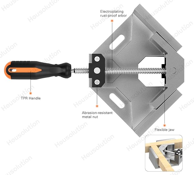 Housolution Right Angle Clamp, [2 PACK] Single Handle 90° Aluminum Alloy Corner Clamp, Clamps for Woodworking Adjustable Swing Jaw, Woodworking Tools Photo Frame Vise Holder, Gifts for Men Dad