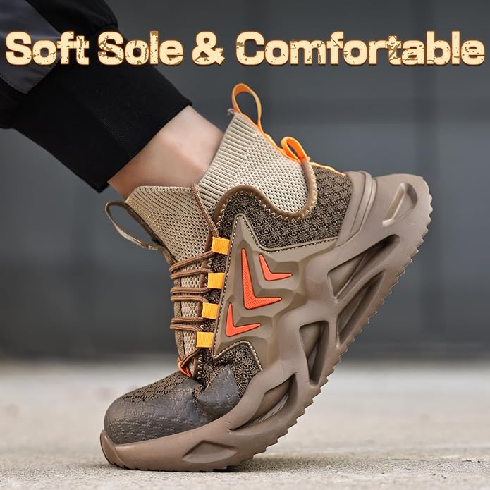 Steel Toe Boots for Men Work Boots for Men Breathable High Top Work Shoes Lightweight Indestructible Safety Shoes Industry Construction Safety Footwear
