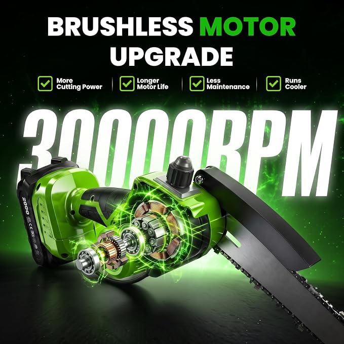 Mini Chainsaw Cordless, 8&6 IN Brushless Electric Chainsaw Battery Powered | 1000W Battery Powered Chainsaw with Auto Oiler & 2×2000mAh Batteries for Tree Branch Wood Cutting, Gift for Men Dad Husband